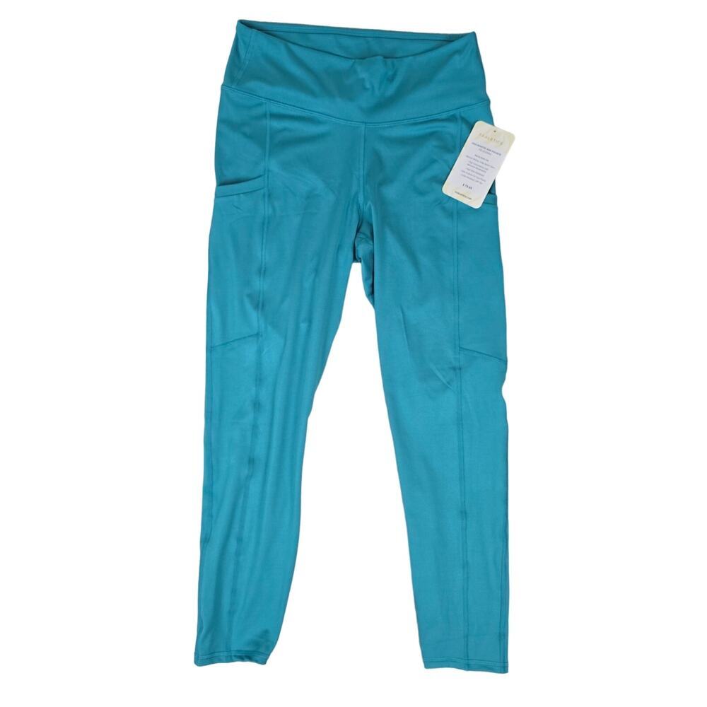 NWT Fabletics Pure Luxe Teal Blue Womens XL Leggings Pockets Fitness Athletic